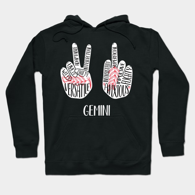 Gemini, Zodiac, June Birthday, Yin Yang, Peace Sign, Middle Finger Hoodie by Possetivitees